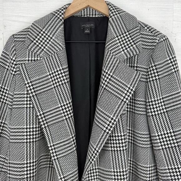 Ann Taylor Blazer Coat Sz M Houndstooth Plaid Mid-Length Lined Open Front Jacket - Picture 3 of 15
